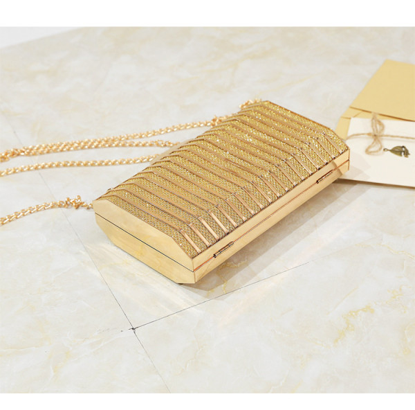 Texture Hollow out Evening Dress Small Bag One Shoulder Crossbody Chain Small Square Bag Metal Handbag