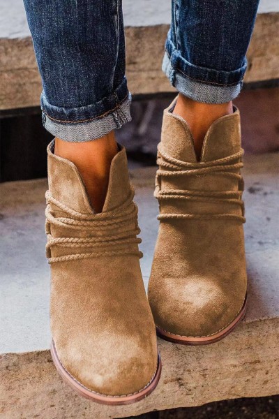 Oversized women's shoes Pointed suede cross rope thick heel fashion shoes