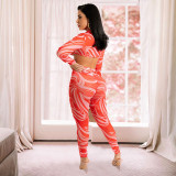 Positioning printing tie dyeing hollow perspective screen women's two-piece suit [with buttons]