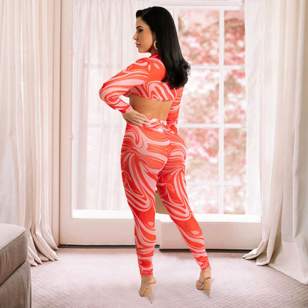 Positioning printing tie dyeing hollow perspective screen women's two-piece suit [with buttons]