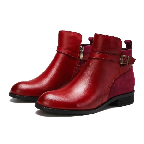 Oversized women's shoes Vintage leather buckle side zipper short tube ankle boots