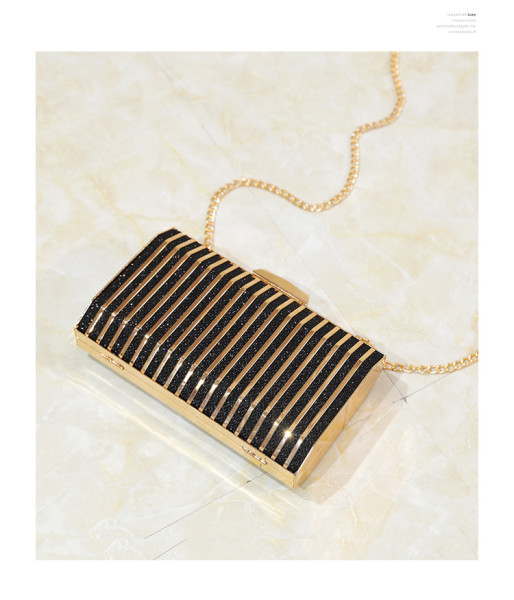 Texture Hollow out Evening Dress Small Bag One Shoulder Crossbody Chain Small Square Bag Metal Handbag