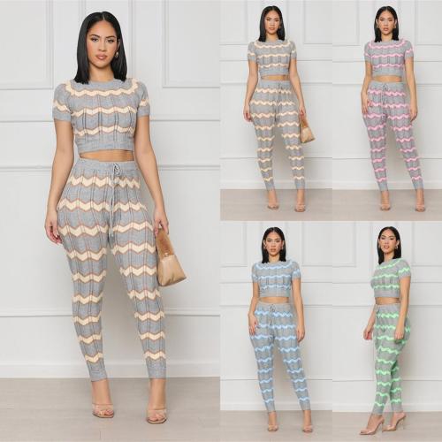 Color blocking wool woven suit wave pattern tight knit two-piece set