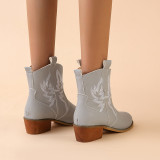 Oversized Women's Shoes Vintage Windmill Stitch Thick Heel Boots