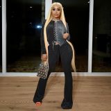 Fashionable splicing strap long sleeve contrast sexy Korean velvet casual two-piece set