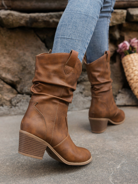 Oversized Women's Shoes Vintage Pleated Upper Thick Heel Pointed Toe Pullover Knight Boots