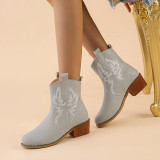 Oversized Women's Shoes Vintage Windmill Stitch Thick Heel Boots