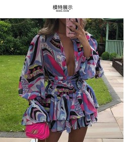 Women's sexy shirt skirt print temperament commuter waist closing dress