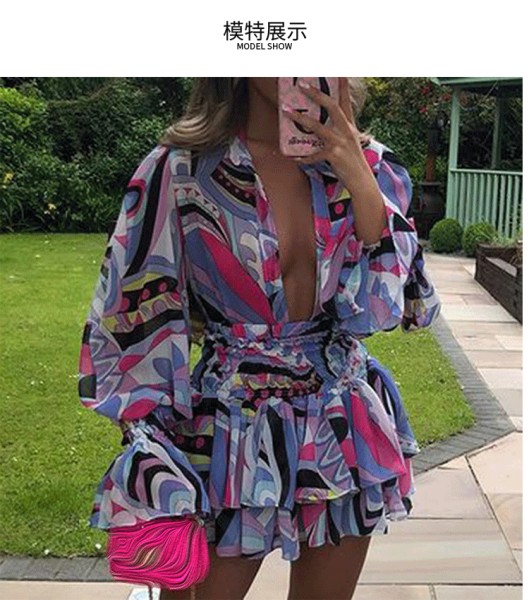 Women's sexy shirt skirt print temperament commuter waist closing dress