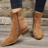 Oversized women's shoes, medium pile, pointed zipper, thick heel and ankle boots