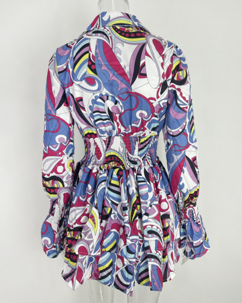 Women's sexy shirt skirt print temperament commuter waist closing dress