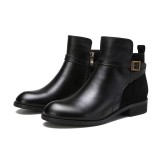 Oversized women's shoes Vintage leather buckle side zipper short tube ankle boots