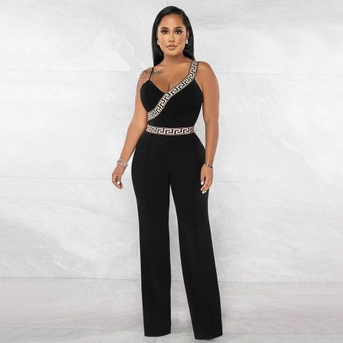 Solid sexy slim one-piece suspenders jumpsuit