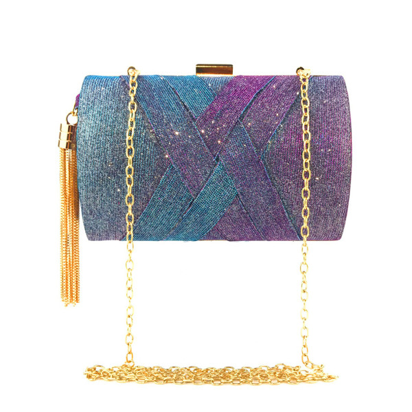 Women hold a dinner bag with color changing satin tassel dinner bag