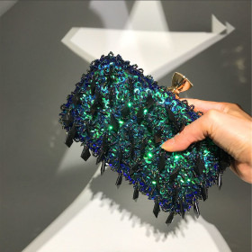 Hand held dinner bag Handmade double-sided beaded bag Shining bag Women's dinner bag