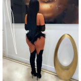 Sexy European and American slim fitting feather beaded jumpsuit