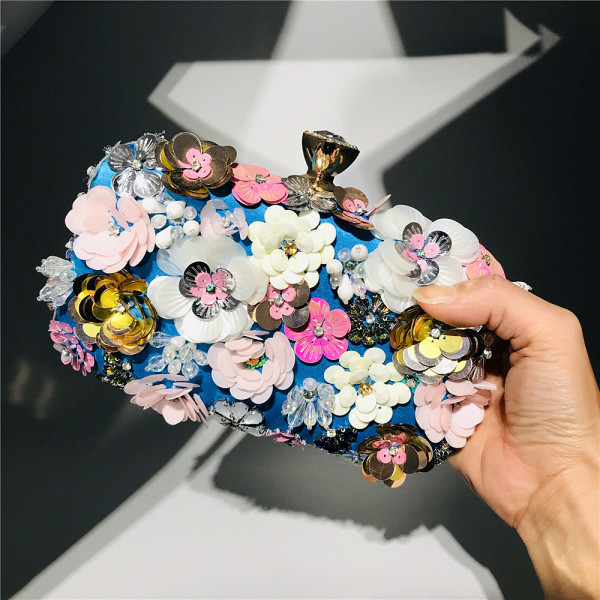 Fashion dinner bag Women's handmade flower beading bag Banquet wedding party bag