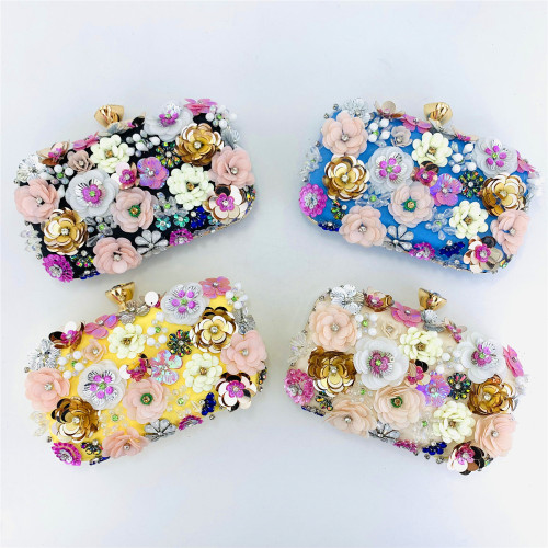 Fashion dinner bag Women's handmade flower beading bag Banquet wedding party bag