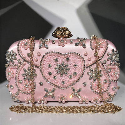 Hand held dinner bag Handmade beaded embroidery and diamond inlaid fashion women's bag with diagonal workmanship