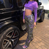 Hand painted button pocket overalls casual trousers