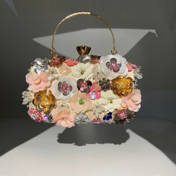 Fashion dinner bag Women's handmade flower beading bag Banquet wedding party bag