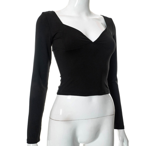 Fashion U-neck long sleeve sexy backless casual slim t-shirt