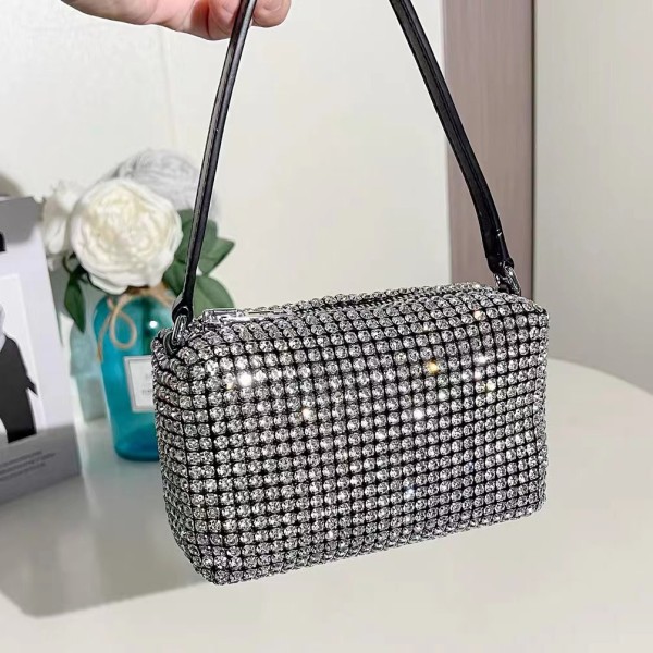 Large Rhinestone Bag Women's One Shoulder Oblique Straddle Bag Fashion Trend Pillow Full Diamond Bag Small Diamond Underarm Bag