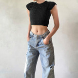 Slim and Slim fried dough twist Rough Woven Spicy Girls Top European and American Temperament Casual Versatile Backing Knit