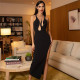 Women's fashion round neck sleeveless slim slit hip wrap temperament dress