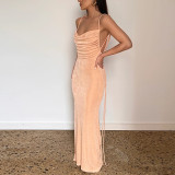 Fashion solid sexy backless slim lace up dress