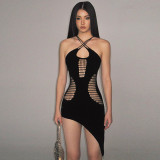 Fashion sexy backless slim cut out solid suspender dress