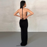 Fashion solid sexy backless slim lace up dress