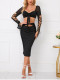 Fashion suit skirt sexy mesh splicing hollow top hip skirt suit two-piece set