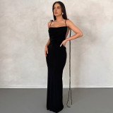 Fashion solid sexy backless slim lace up dress