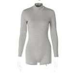 Solid bottomed high collar long sleeve slim fit exercise body-building jumpsuit