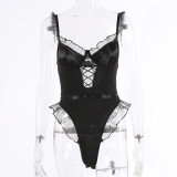 Funny Underwear Strap Hollow Lace Mesh Lace Backless Bodysuit
