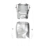 Solid short vest sexy bag hip skirt two-piece suit