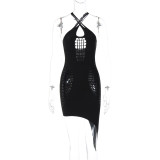 Fashion sexy backless slim cut out solid suspender dress