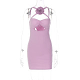 Floral sexy hollow out suspender hip wrap dress
