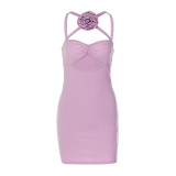 Floral sexy hollow out suspender hip wrap dress