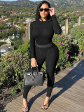 Fashion round neck long sleeve top slim exercise yoga pants suit