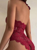 Sexy Lace Perspective Open Crotch Bodysuit
