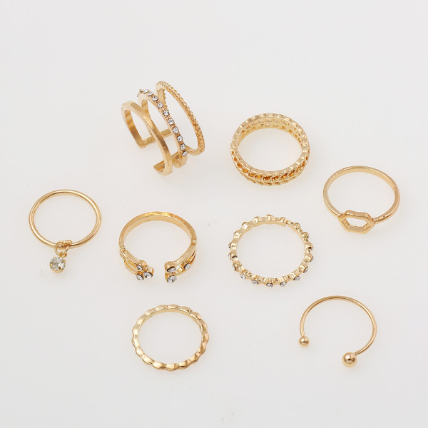 Diamond set open ring 8-piece personality set ring ring ring forefinger joint tail ring