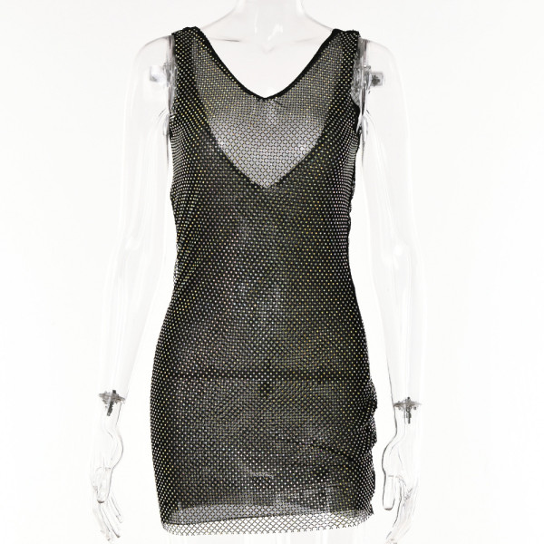 Women's Sexy Temperament Perspective Mesh Short Skirt Fashion Casual New V-neck Open Backpack Hip Skirt