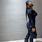 Fashion sexy hollow solid color high elastic tight long suit