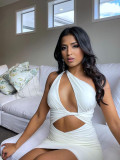 Sexy One Shoulder Irregular Short Dress Hollow out Hip Wrap Dress