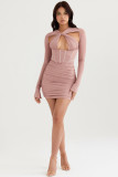 Women's Mosaic Hip Wrap Dress Long Sleeve Hollow Women's Dress