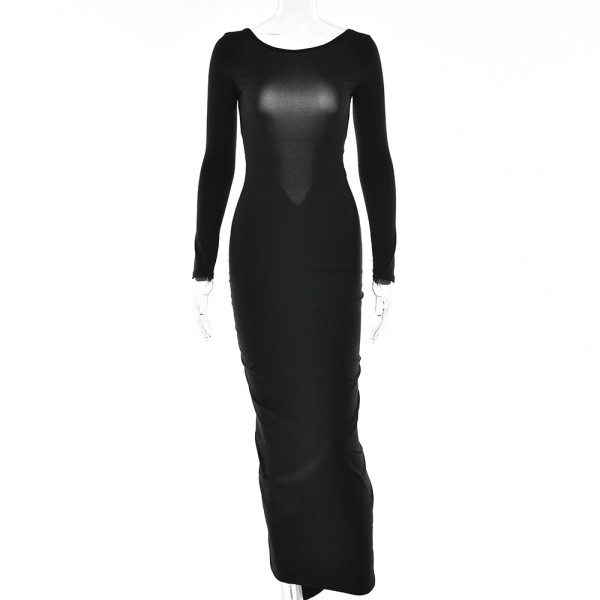 Women's sexy backless tight long dress Fashion long sleeve hip lift high waist dress