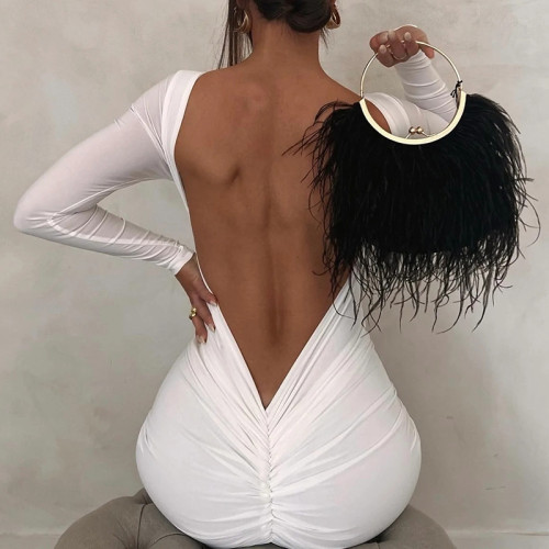 Women's sexy backless tight long dress Fashion long sleeve hip lift high waist dress