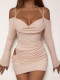 Women's Mesh Dress Sexy Swing Neck Long Sleeve Hollow Neck Suspender Dress